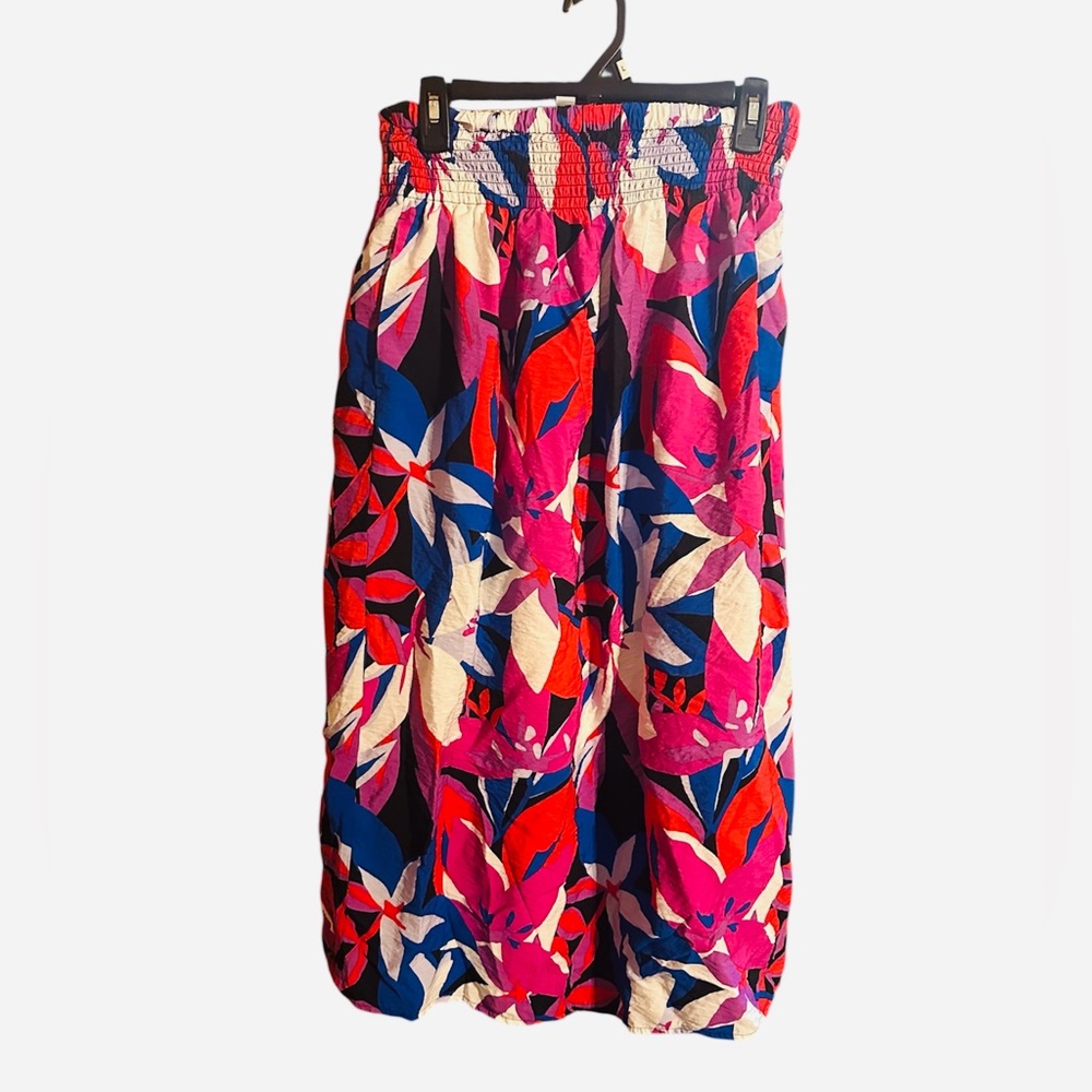 Nine West Floral Midi Skirt Vibrant Smocked Waist Lined Boho Resort - Small - Picture 2 of 8